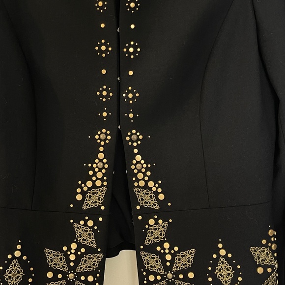 Dana Buchman Tailored Black Wool Blazer with Brass Metal Pattern Elegant - Picture 3 of 11